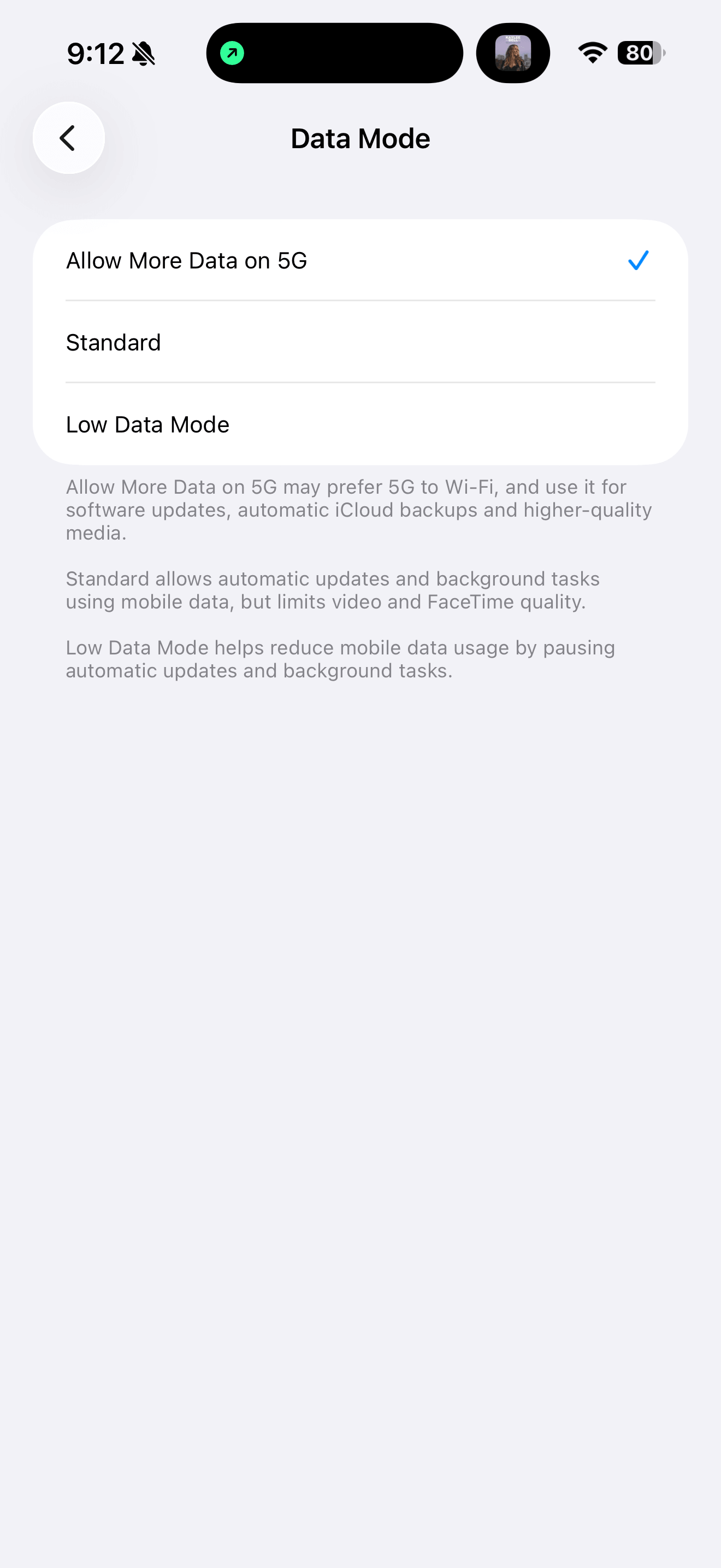 The three Data Mode options